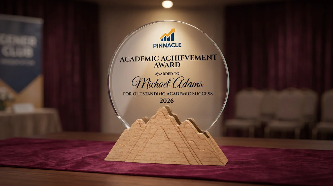 Personalised crystal sports trophy UK with mountain-style base for premium academic and achievement awards