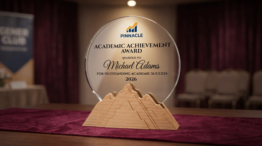 Personalised crystal sports trophy UK with mountain-style base for premium academic and achievement awards