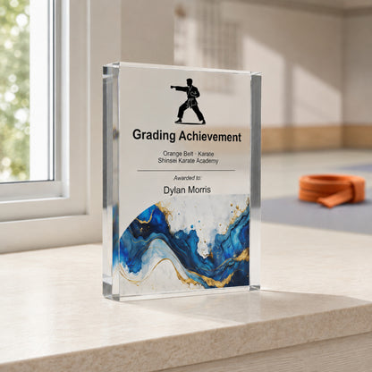 Grading Achievement karate trophy for a belt promotion ceremony