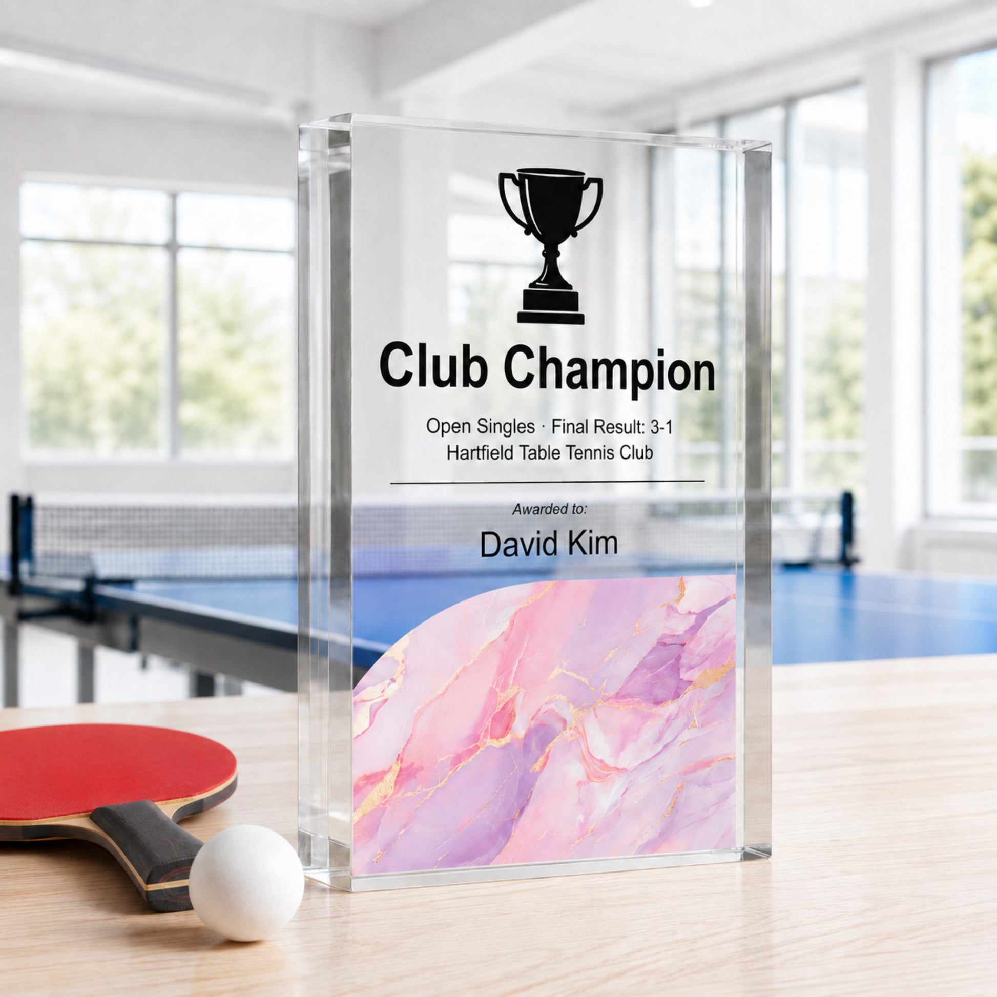 Club Champion table tennis award for a league presentation evening