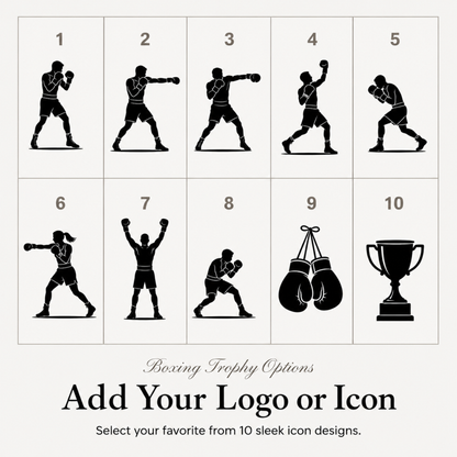 Ten boxing symbols for club trophies, or upload your own gym or club badge
