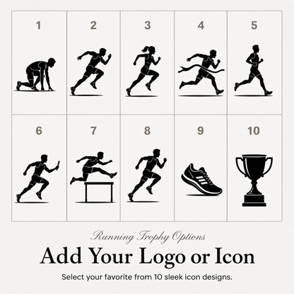 Ten running symbols for club trophies, or upload your own club or school crest