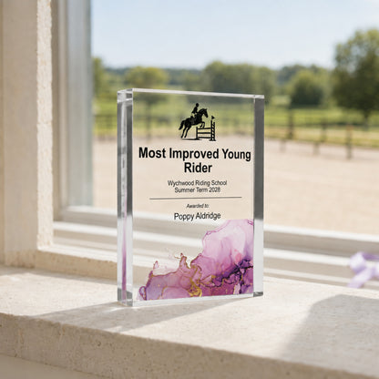 Most Improved Young Rider trophy for a riding school presentation evening