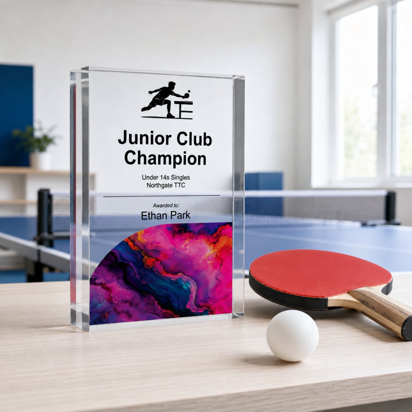 Junior Club Champion table tennis trophy for a club youth section award
