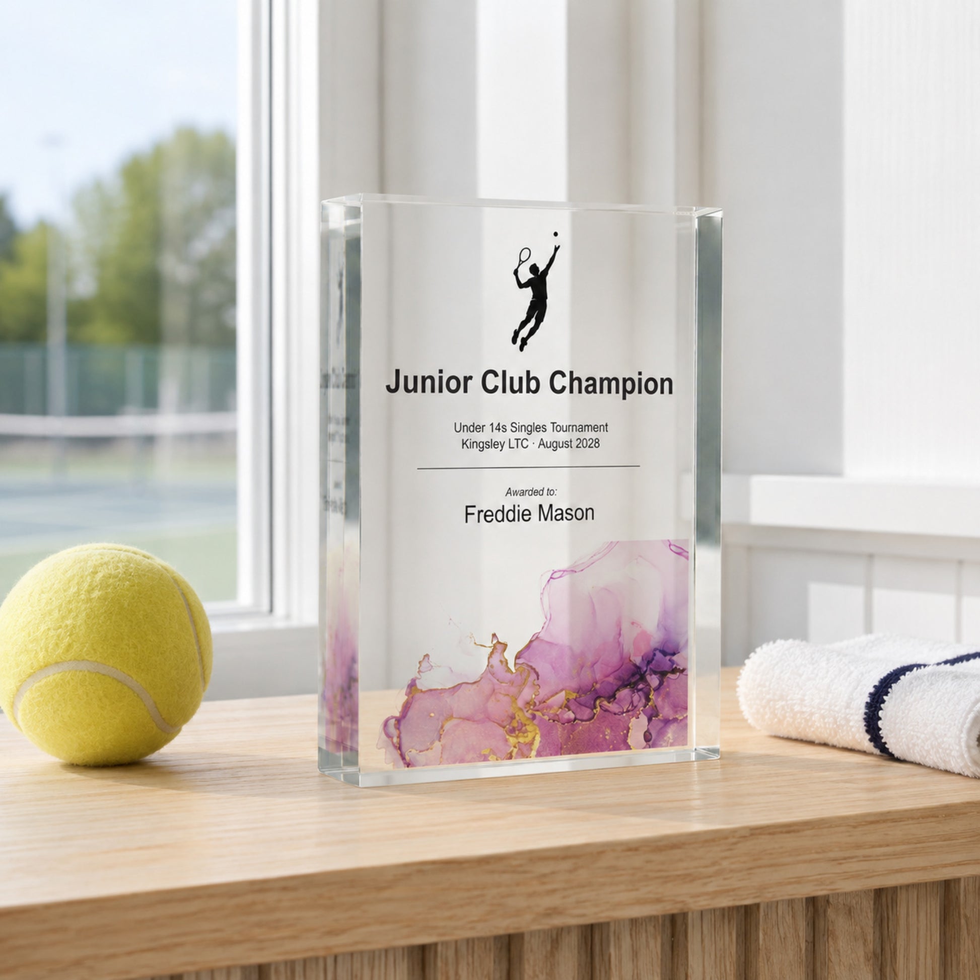 Junior Club Champion tennis trophy for a coaching programme presentation