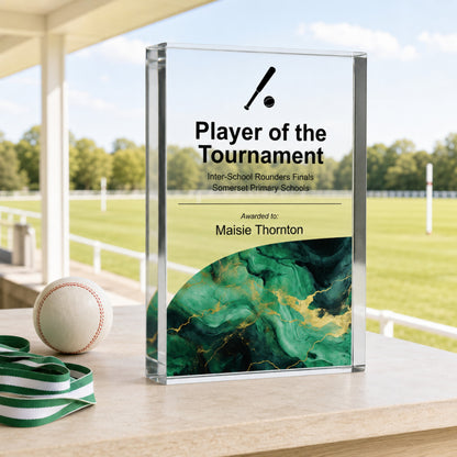 Player of the Tournament rounders trophy for an inter-school competition