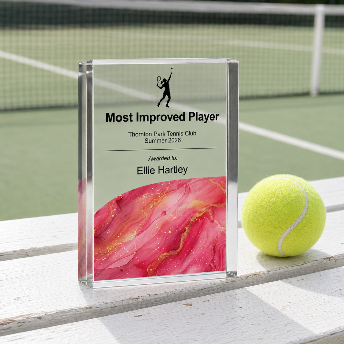Most Improved Player tennis trophy for a club end of season award