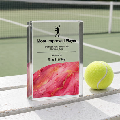 Most Improved Player tennis trophy for a club end of season award