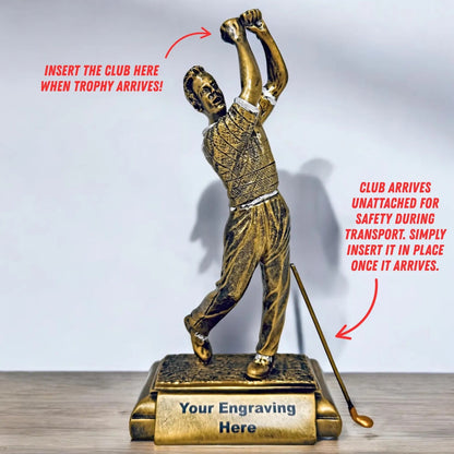 Personalised Gold Golf Trophy 27cm | Resin Golf Award UK