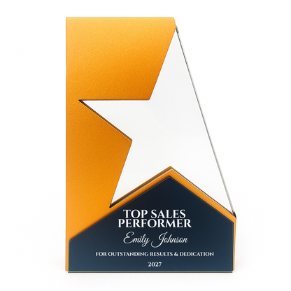 Personalised star-shaped crystal-clear acrylic trophy